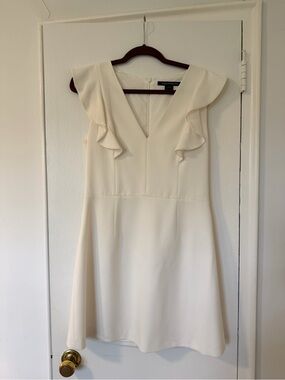 French Connection Cream Ruffle V-Neck Mini Dress